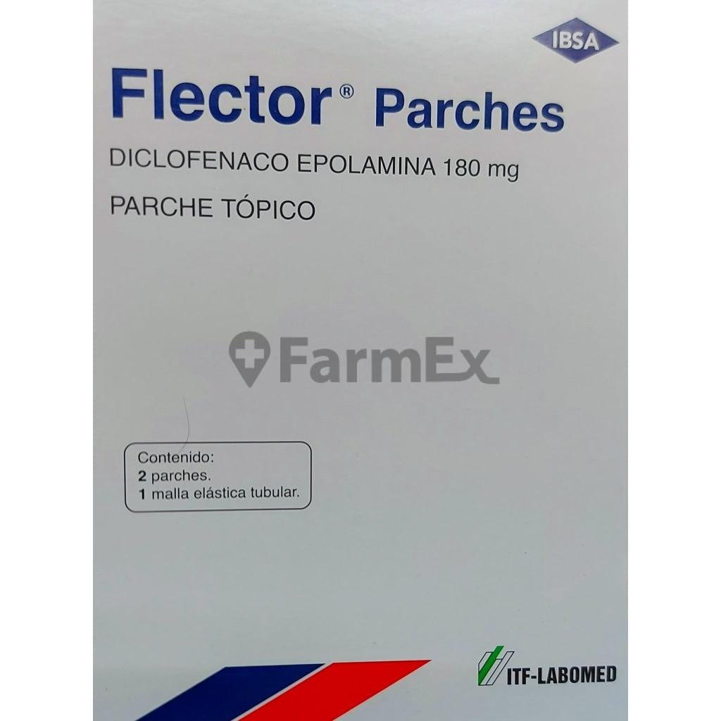 Flector 180 mg x 2 parches tópicos + 1 malla elástica tubular Farmex-Fonasa-Persistente
